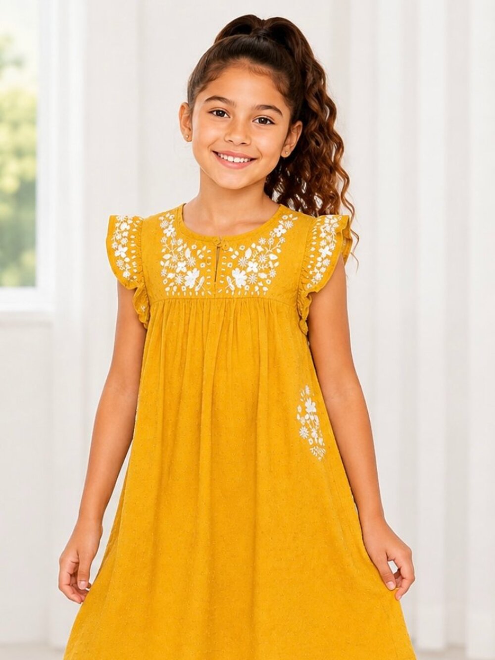 Sergent Major Girls Mustard Yellow Floral Embroidered Dress NWT Size 10